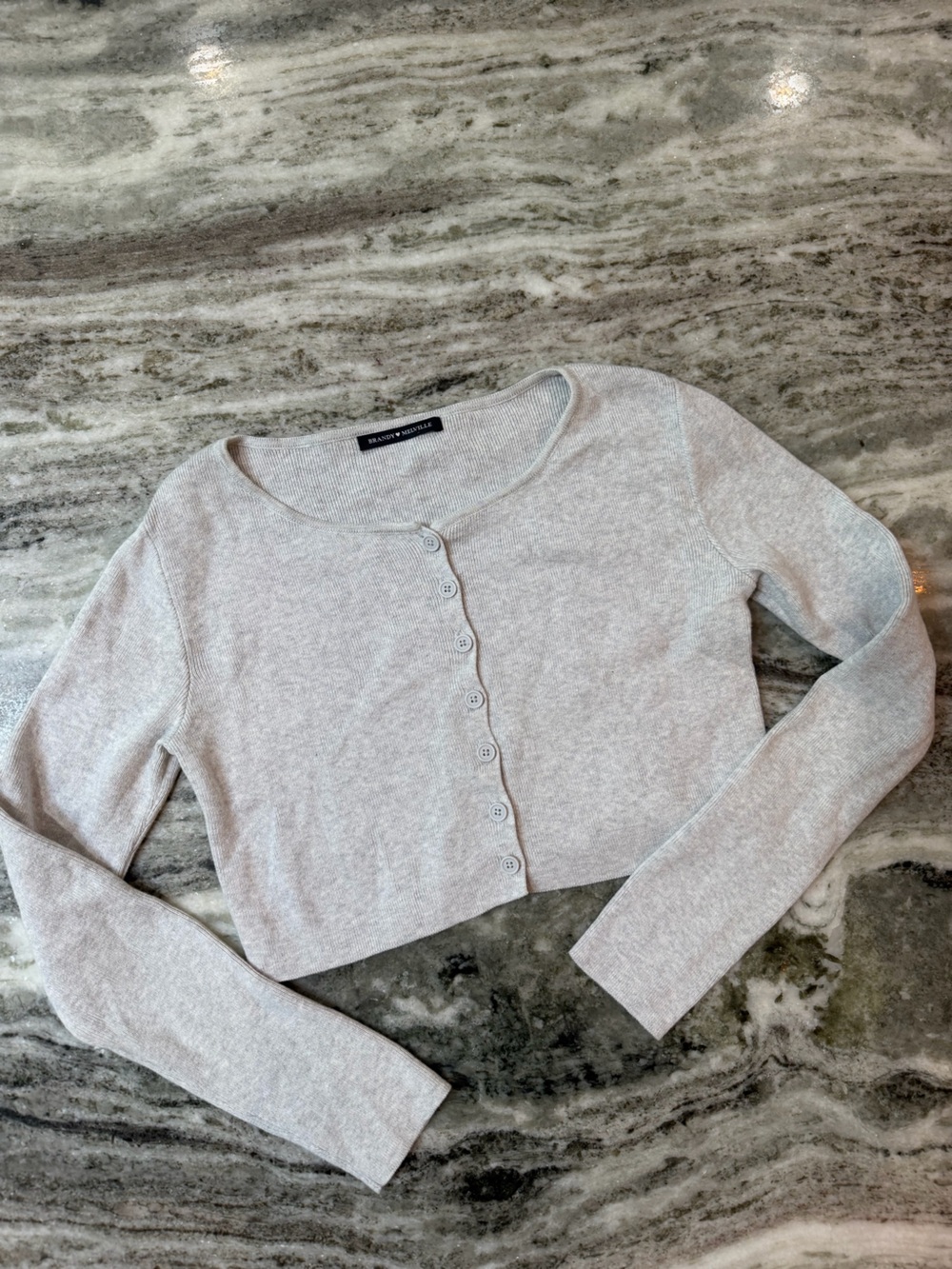 Brandy Melville Light Gray Cropped Button Cardigan